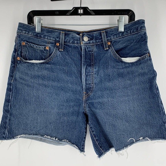 LEVI'S Premium Label Size 31 Jeans button fly High Rise Cut Offs Shorts 501 Dark - Picture 1 of 11